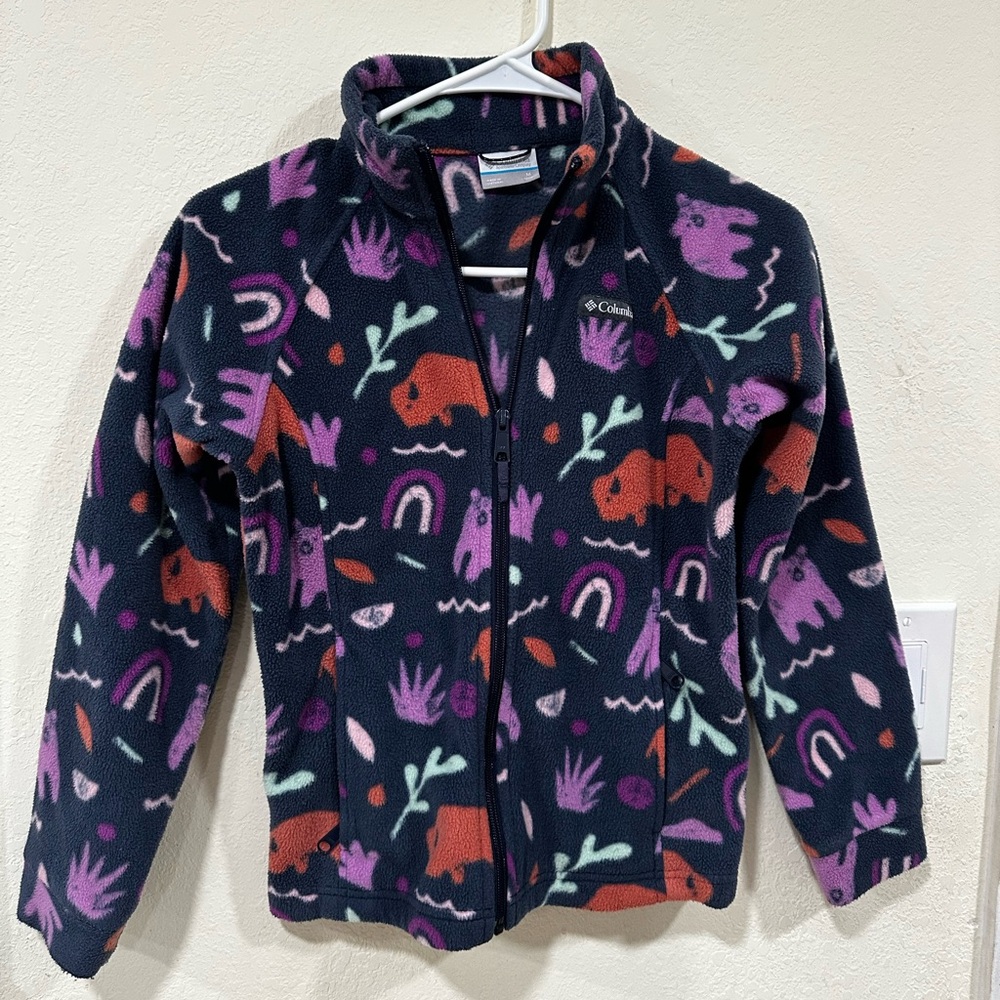 Columbia Girls Navy and Pink Patterned Fleece Jacket size M(10/12)